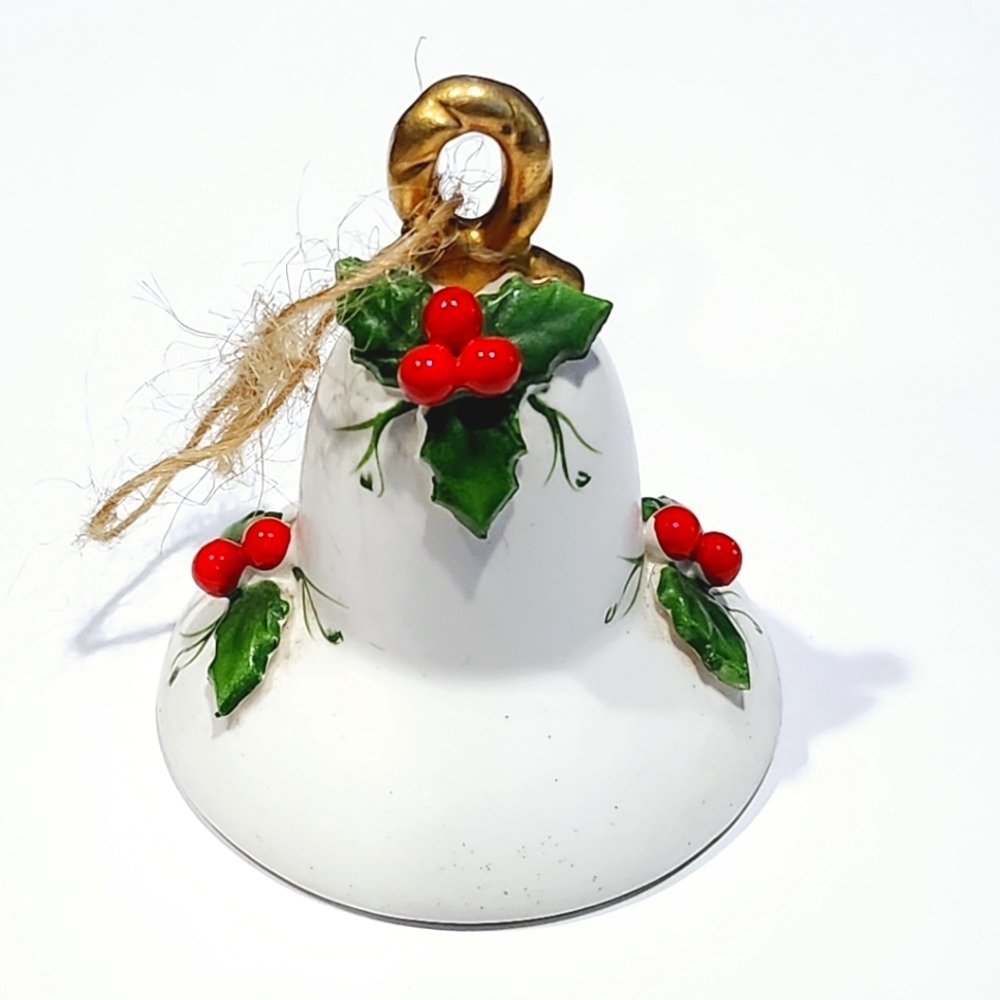 Vintage Norcrest Japan CHRISTMAS HOLLY Bell w/Label Porcelain X-100